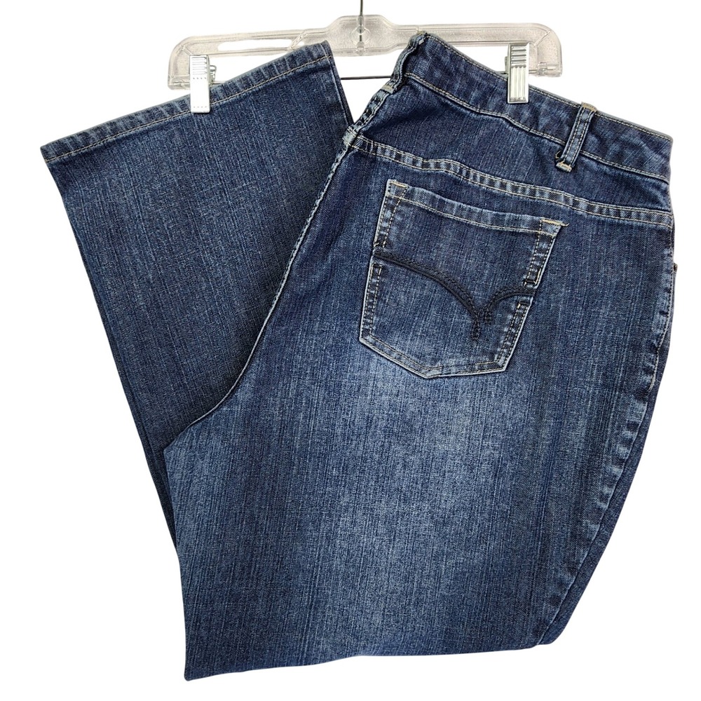 Fashion Bug 24WP Blue Bootcut Jeans Y2K Dark Wash Stretch Denim Plus Petite